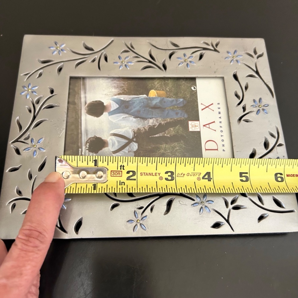 Dax Photo Frame Silver with Blue Flowers cut out Leaves. - Picture 6 of 7